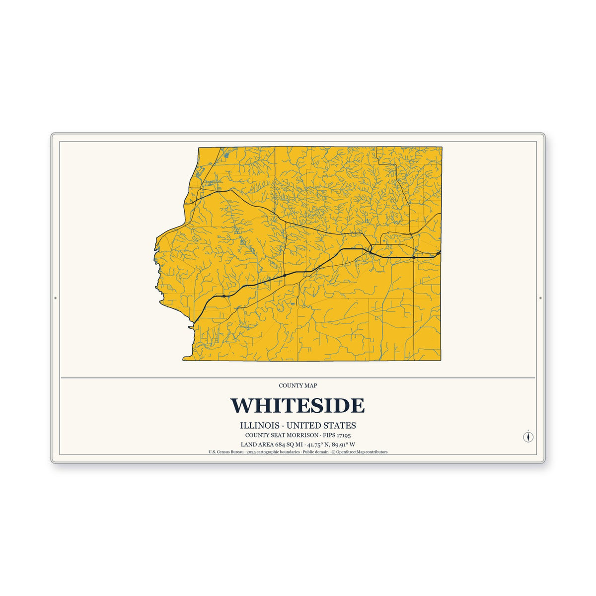 Whiteside County, Illinois Map Aluminum Sign in Citrine Modern style