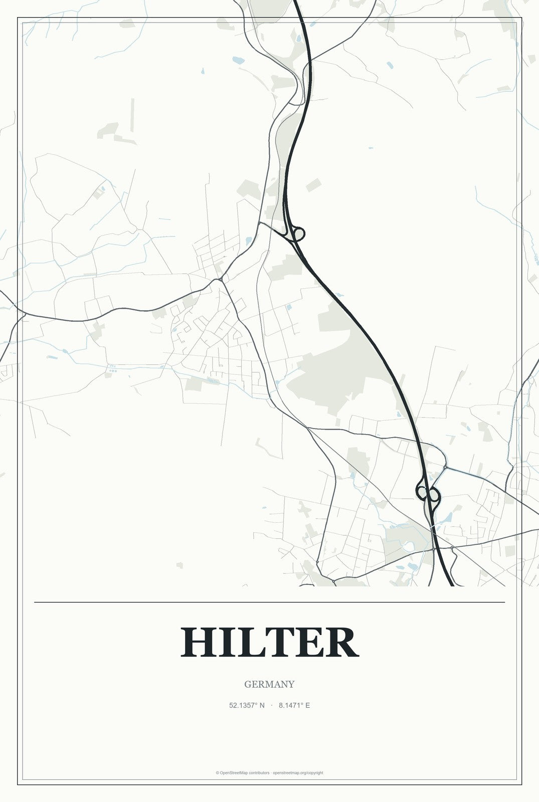 Hilter, Germany City Map Aluminum Sign in Gallery Air style