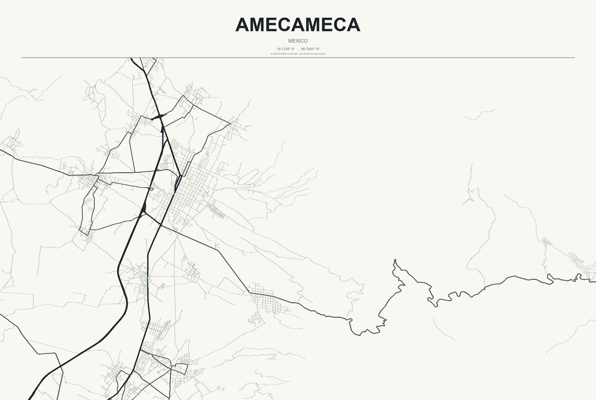 Amecameca, Mexico City Map Aluminum Sign in Headline Atlas style