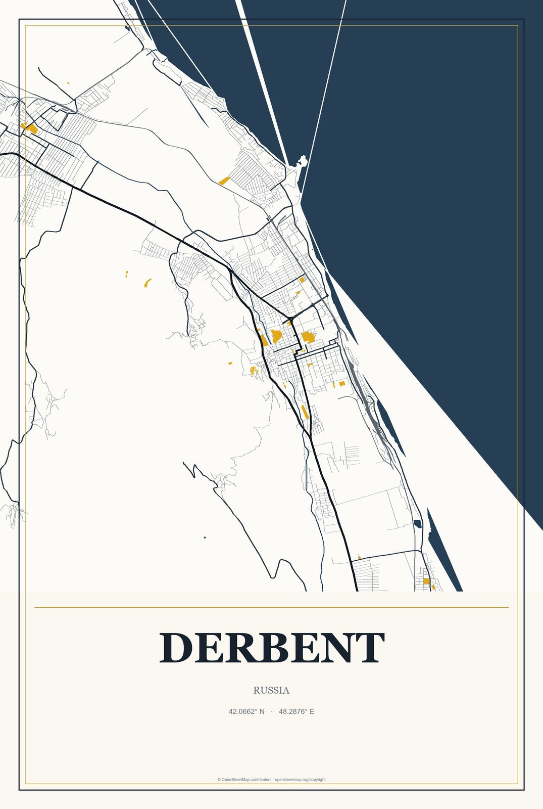 Derbent, Russia City Map Aluminum Sign in Citrine Modern style