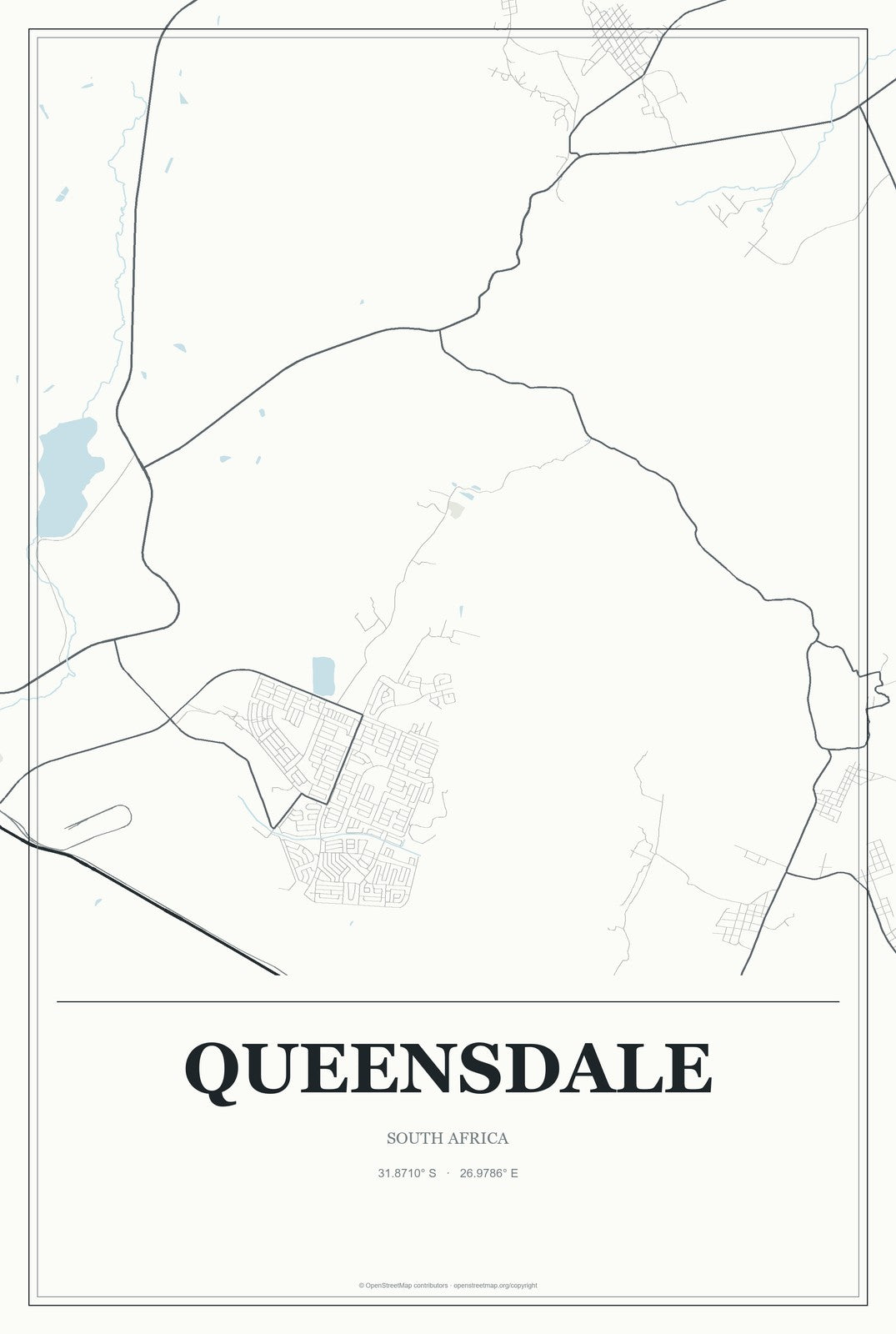 Queensdale, South Africa City Map Aluminum Sign in Gallery Air style