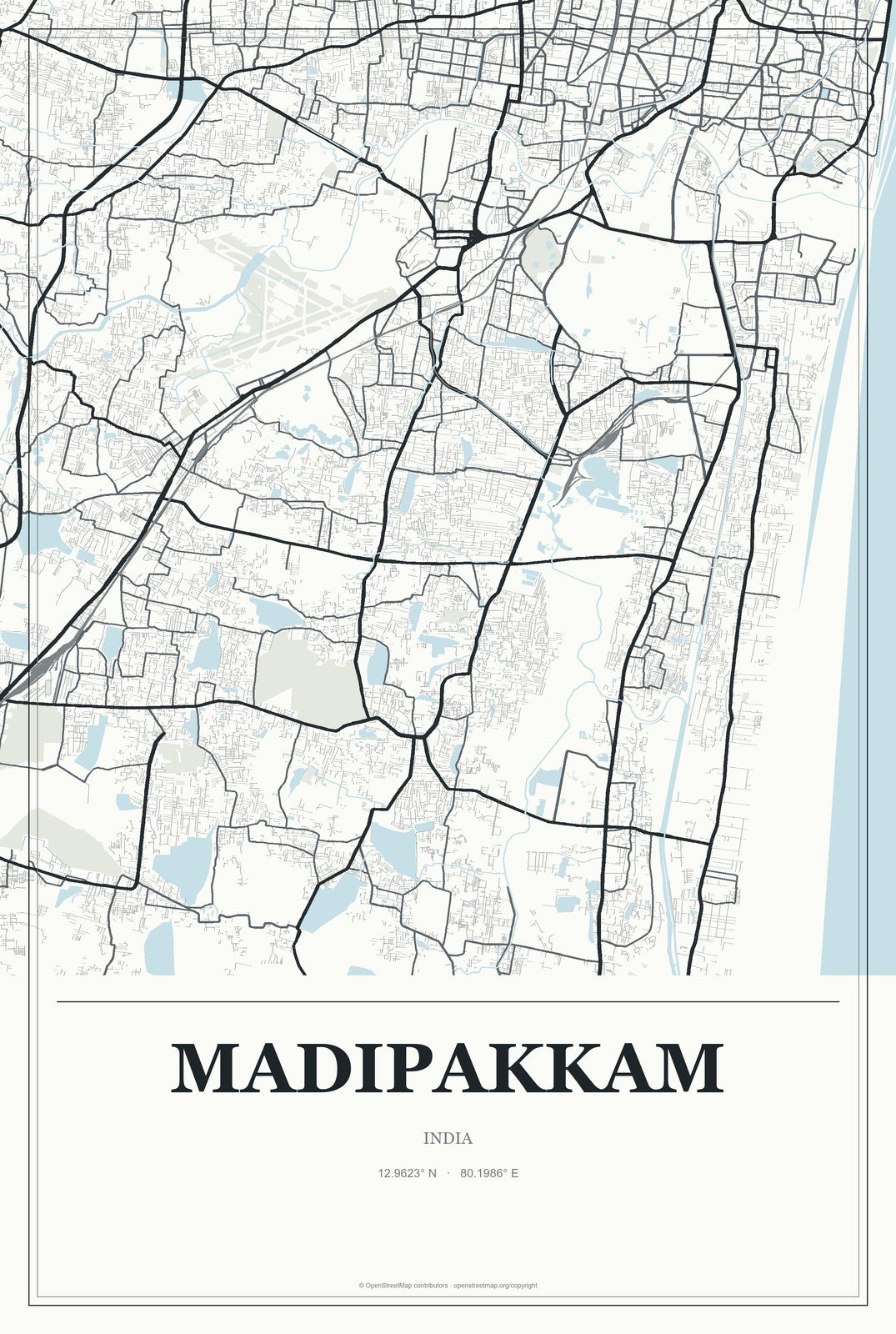 Madipakkam, India City Map Aluminum Sign in Gallery Air style