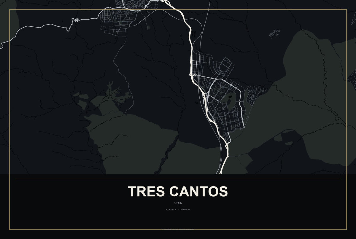 Tres Cantos, Spain City Map Aluminum Sign in Metropolitan Noir style