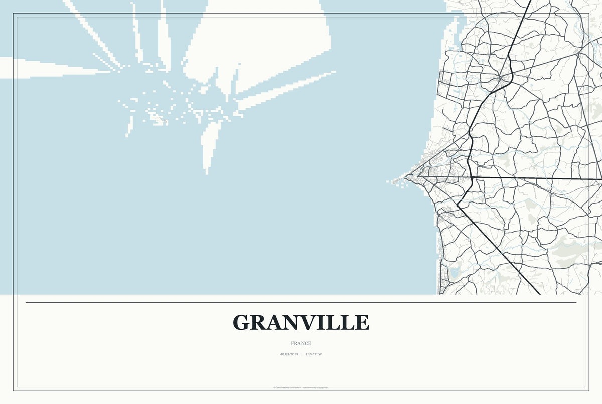 Granville, France City Map Aluminum Sign in Gallery Air style