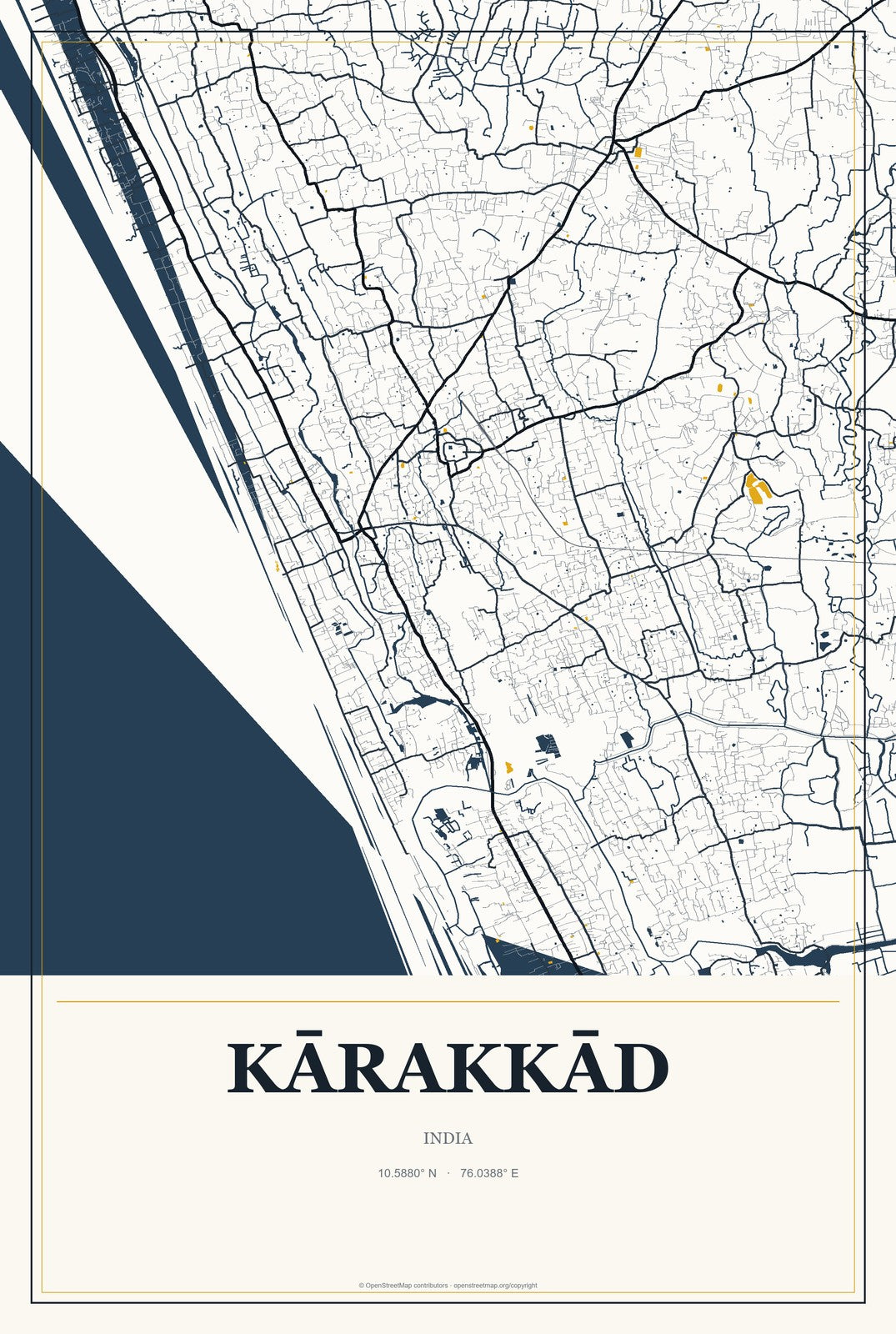 Kārakkād, India City Map Aluminum Sign in Citrine Modern style