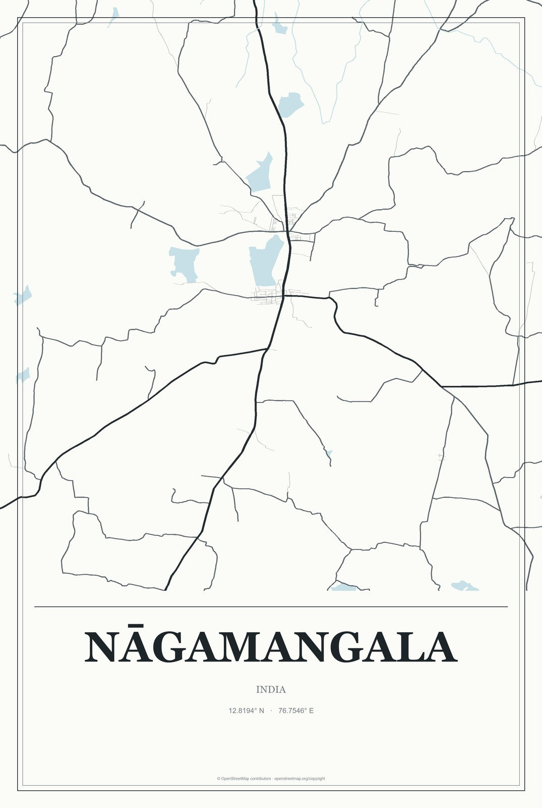 Nāgamangala, India City Map Aluminum Sign in Gallery Air style