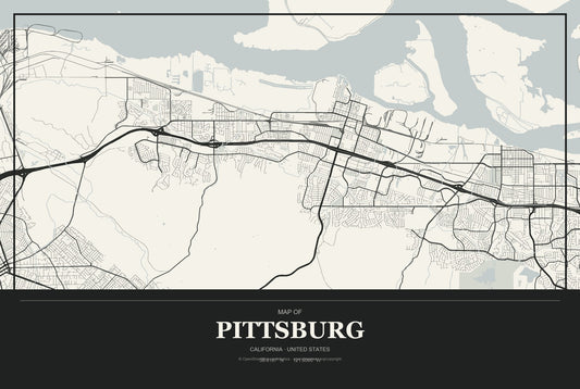 Pittsburg, California City Map Aluminum Sign in Museum Plaque style