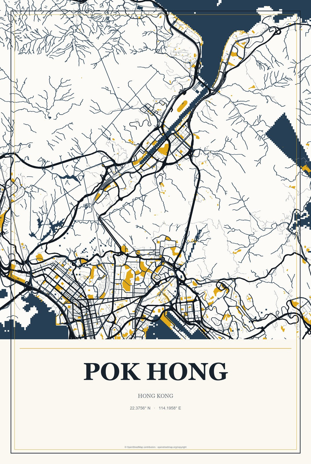 Pok Hong, Hong Kong City Map Aluminum Sign in Citrine Modern style