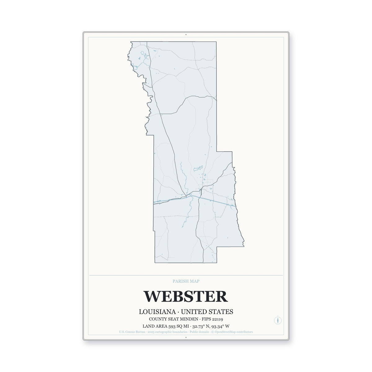 Webster Parish, Louisiana Map Aluminum Sign in Gallery Air style