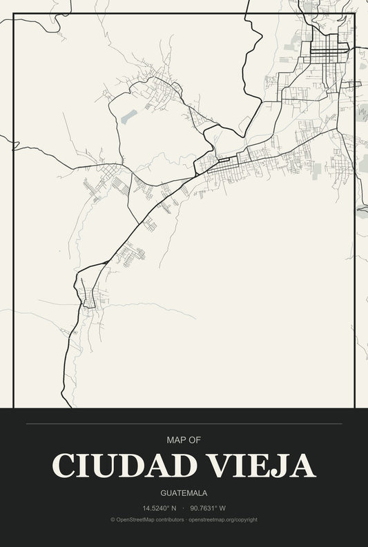 Ciudad Vieja, Guatemala City Map Aluminum Sign in Museum Plaque style