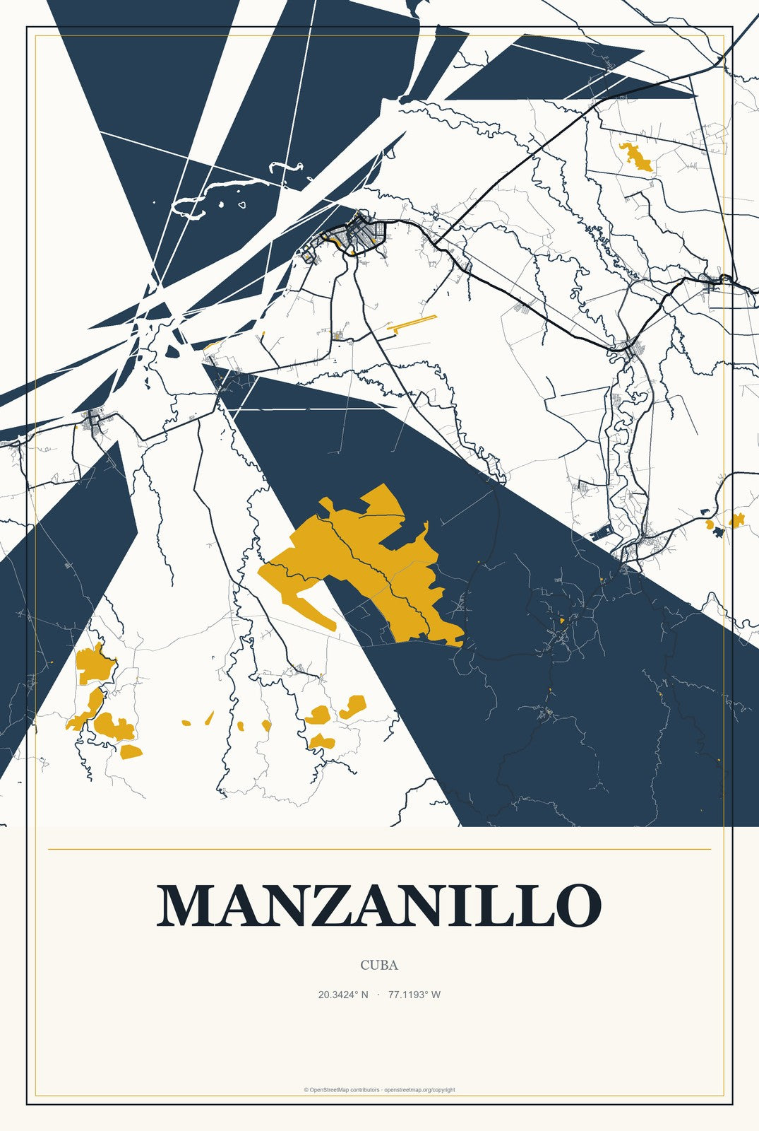 Manzanillo, Cuba City Map Aluminum Sign in Citrine Modern style