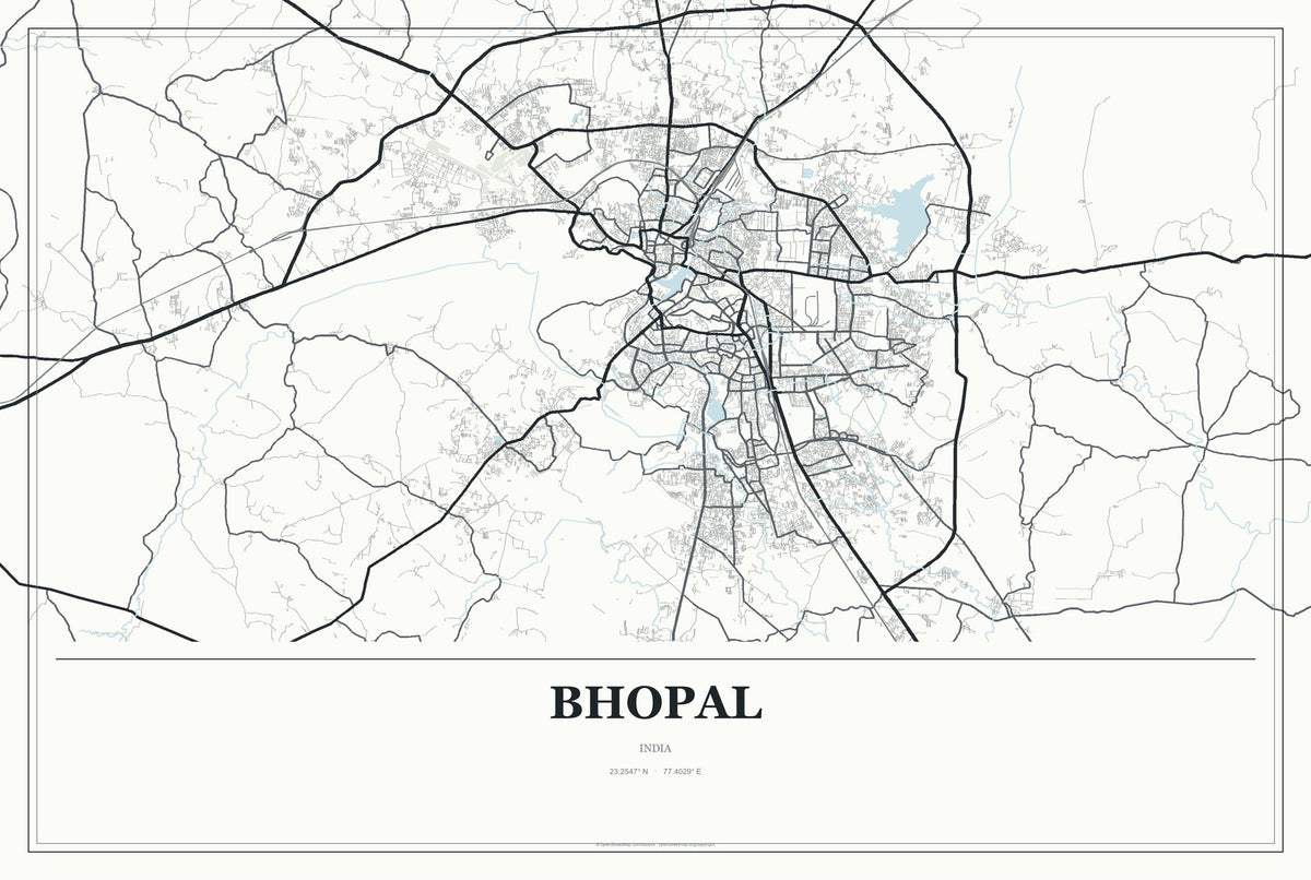 Bhopal, India City Map Aluminum Sign in Gallery Air style