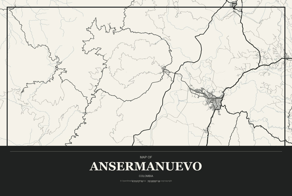 Ansermanuevo, Colombia City Map Aluminum Sign in Museum Plaque style
