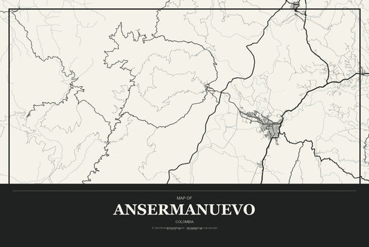 Ansermanuevo, Colombia City Map Aluminum Sign in Museum Plaque style