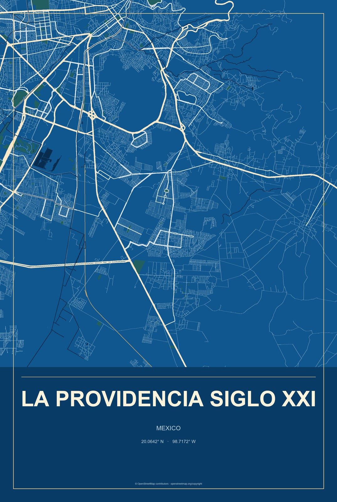La Providencia Siglo XXI, Mexico City Map Aluminum Sign in Harbor Cobalt style