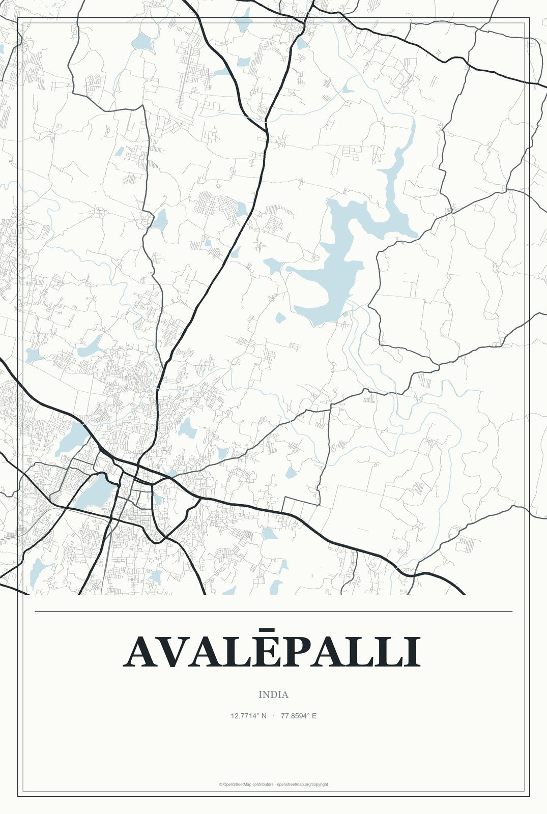 Avalēpalli, India City Map Aluminum Sign in Gallery Air style