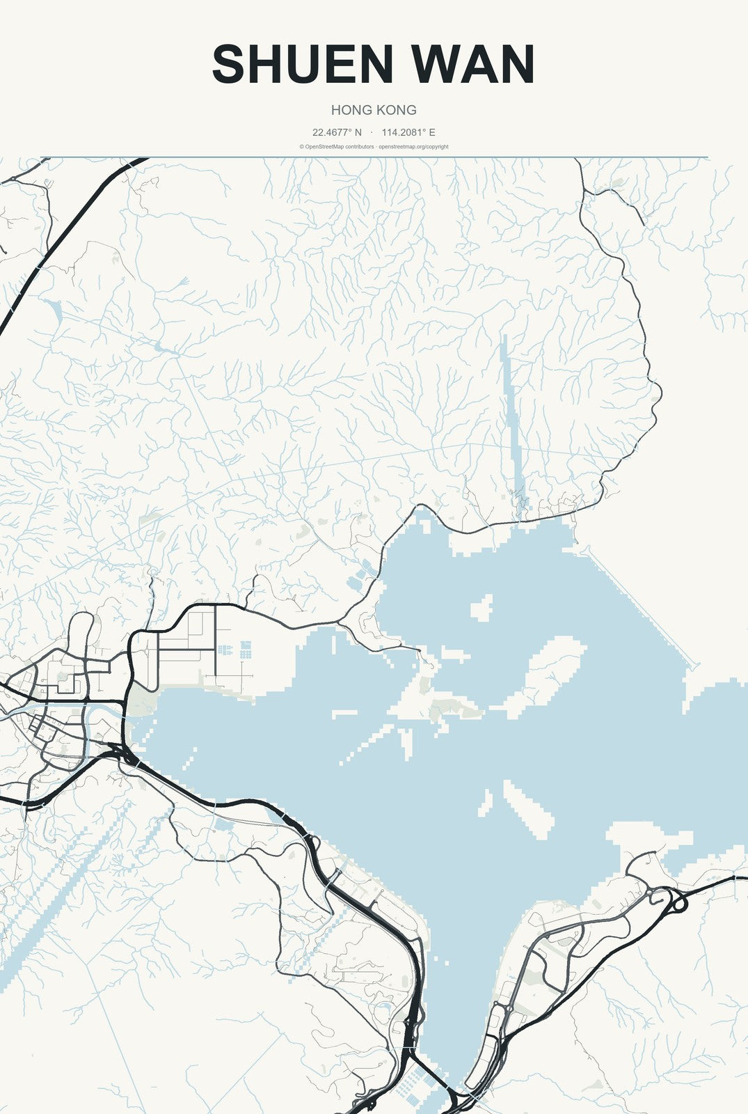 Shuen Wan, Hong Kong City Map Aluminum Sign in Headline Atlas style