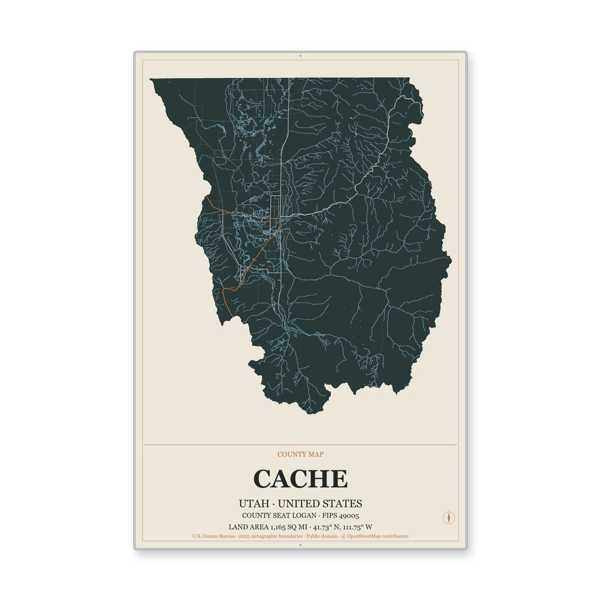 Cache County, Utah Map Aluminum Sign in Headline Atlas style