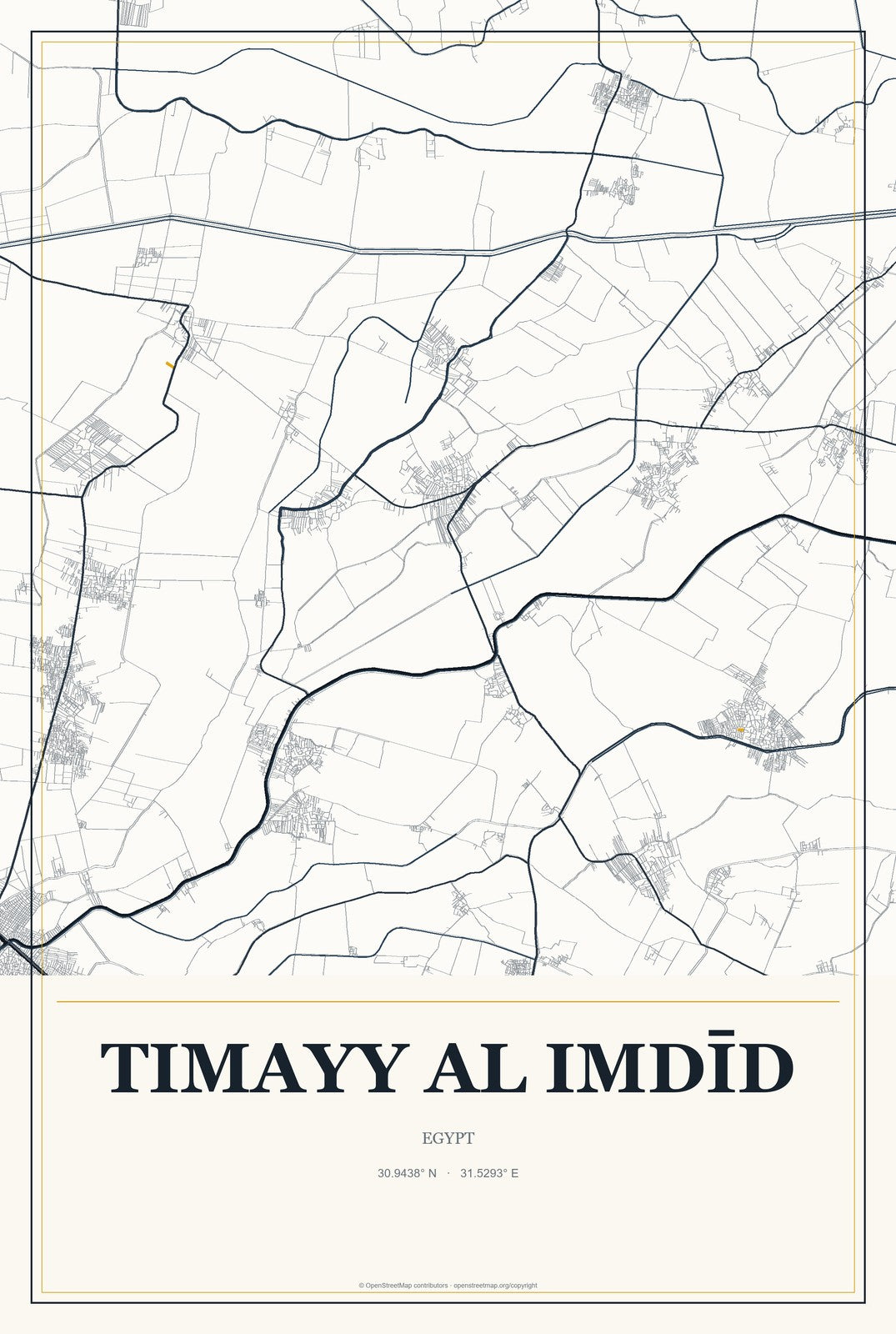 Timayy al Imdīd, Egypt City Map Aluminum Sign in Citrine Modern style