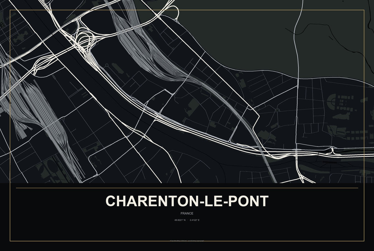 Charenton-le-Pont, France City Map Aluminum Sign in Metropolitan Noir style