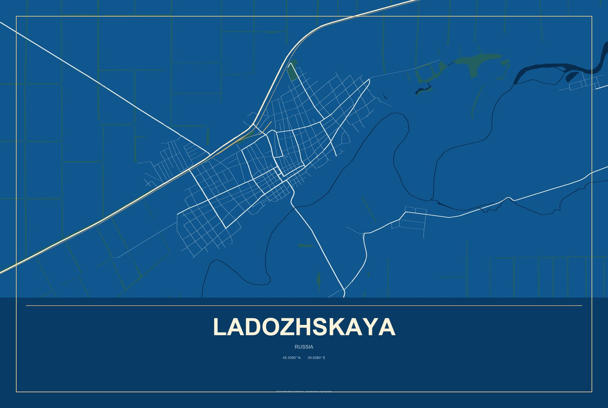 Ladozhskaya, Russia City Map Aluminum Sign in Harbor Cobalt style