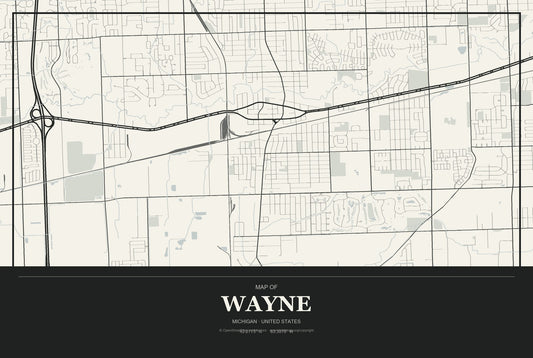 Wayne, Michigan City Map Aluminum Sign in Museum Plaque style