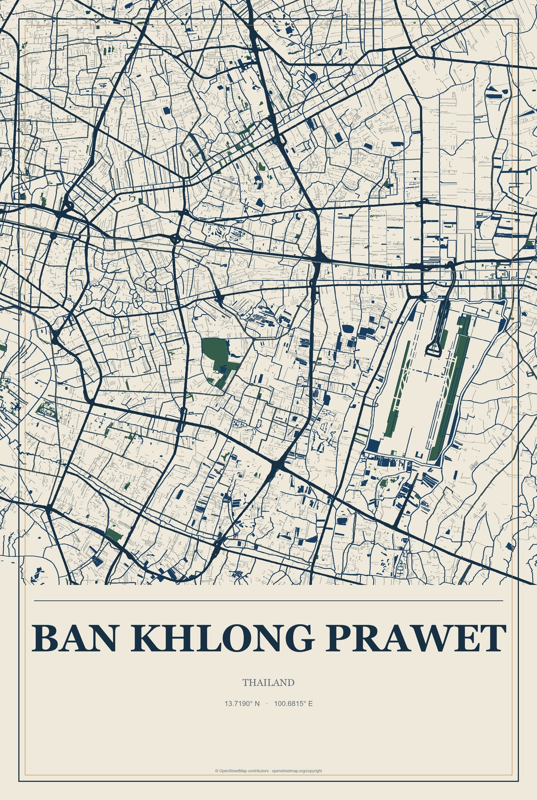 Ban Khlong Prawet, Thailand City Map Aluminum Sign in Coastal Cutout style