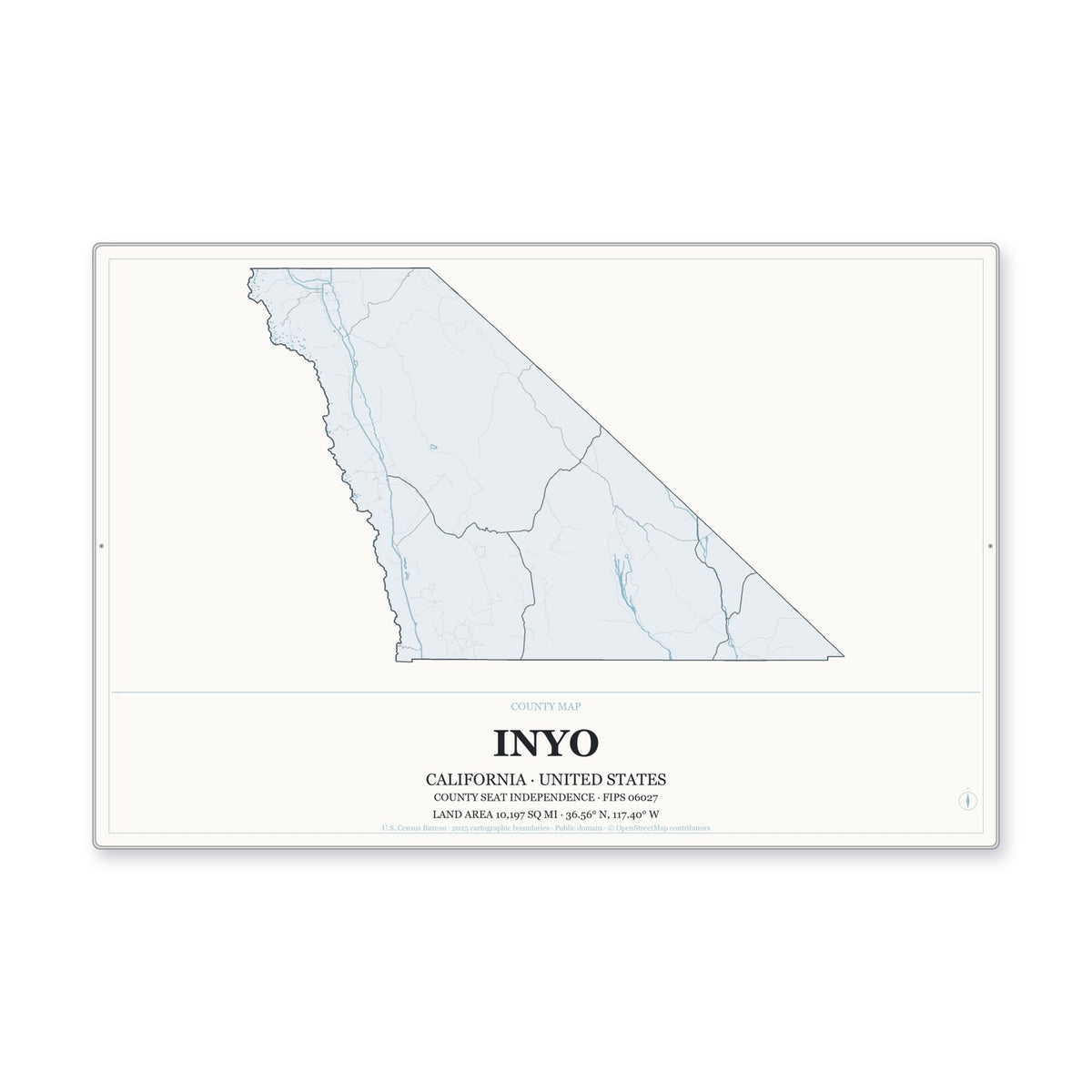 Inyo County, California Map Aluminum Sign in Gallery Air style