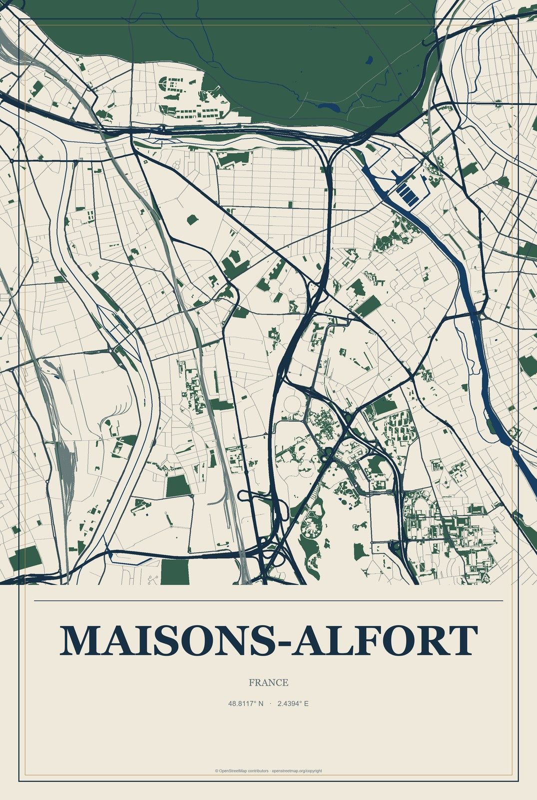 Maisons-Alfort, France City Map Aluminum Sign in Coastal Cutout style