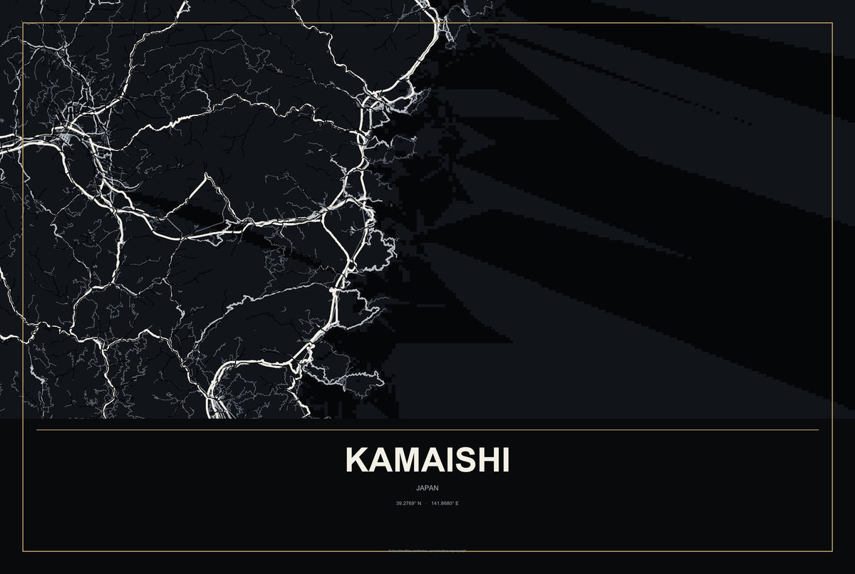 Kamaishi, Japan City Map Aluminum Sign in Metropolitan Noir style