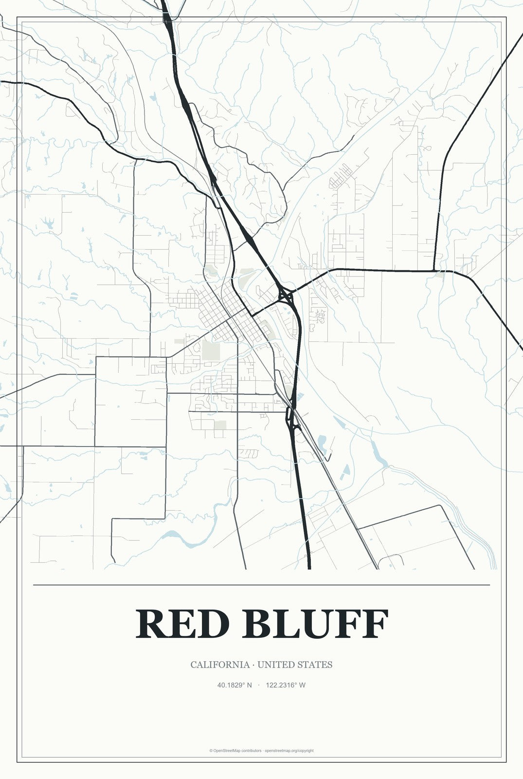 Red Bluff, California City Map Aluminum Sign in Gallery Air style