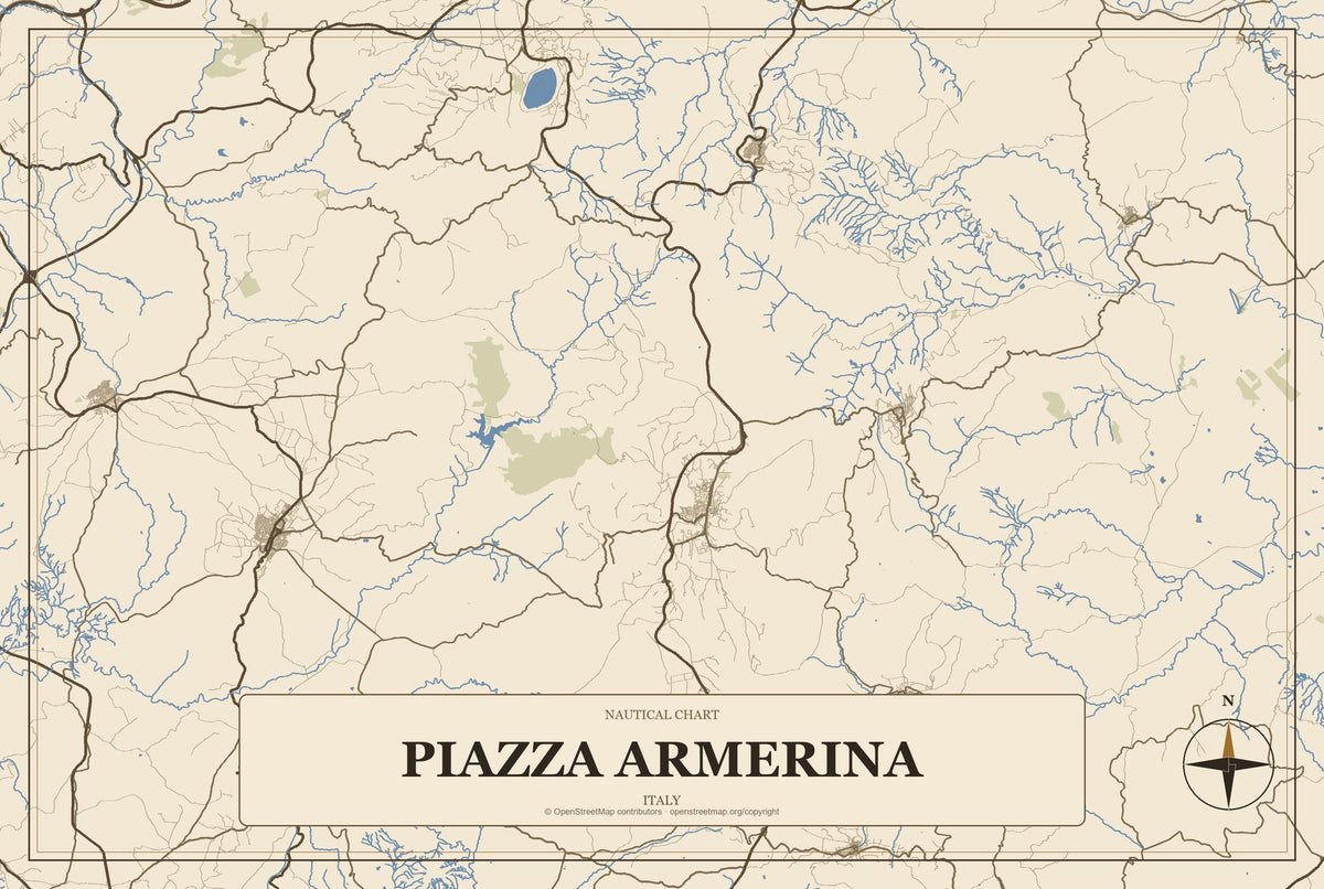 Piazza Armerina, Italy City Map Aluminum Sign in Heritage Nautical style
