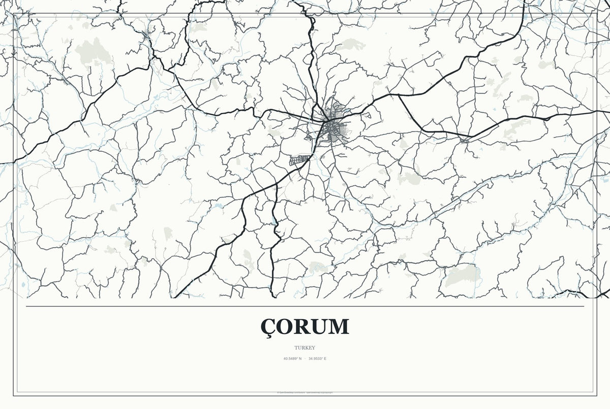 Çorum, Turkey City Map Aluminum Sign in Gallery Air style