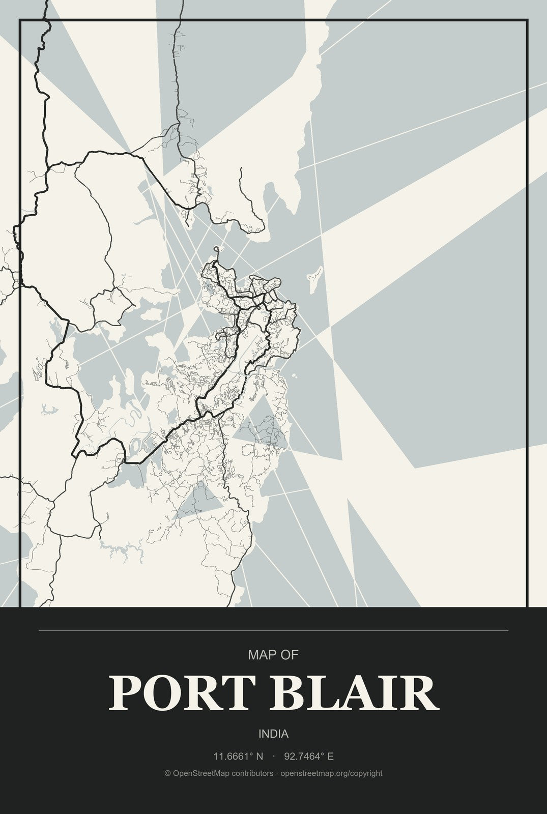 Port Blair, India City Map Aluminum Sign in Museum Plaque style
