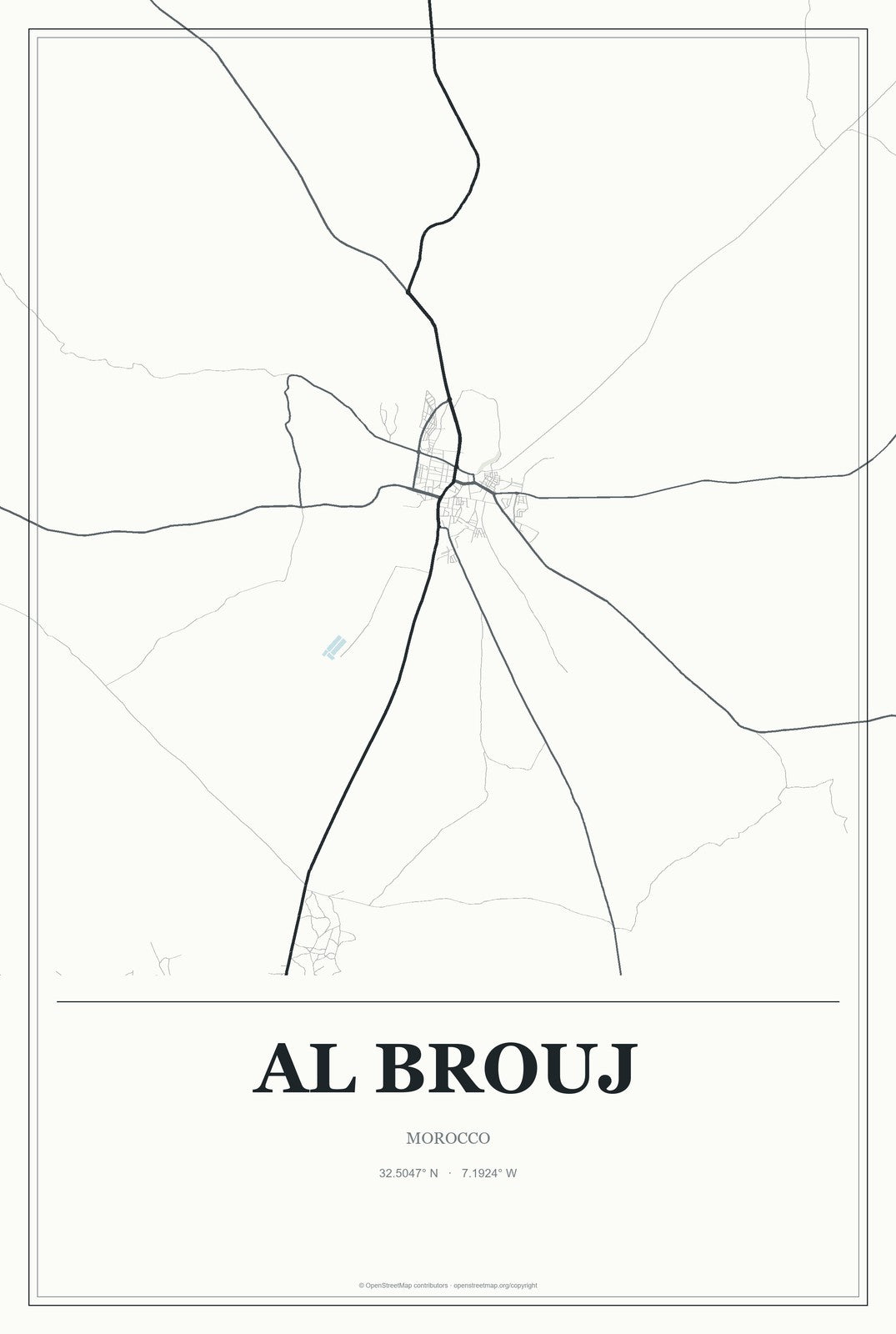 Al Brouj, Morocco City Map Aluminum Sign in Gallery Air style