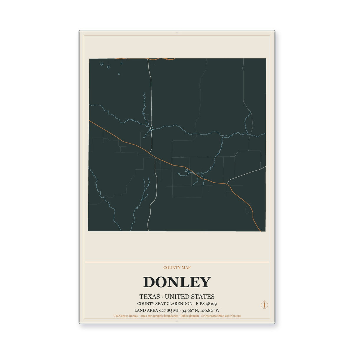 Donley County, Texas Map Aluminum Sign in Headline Atlas style