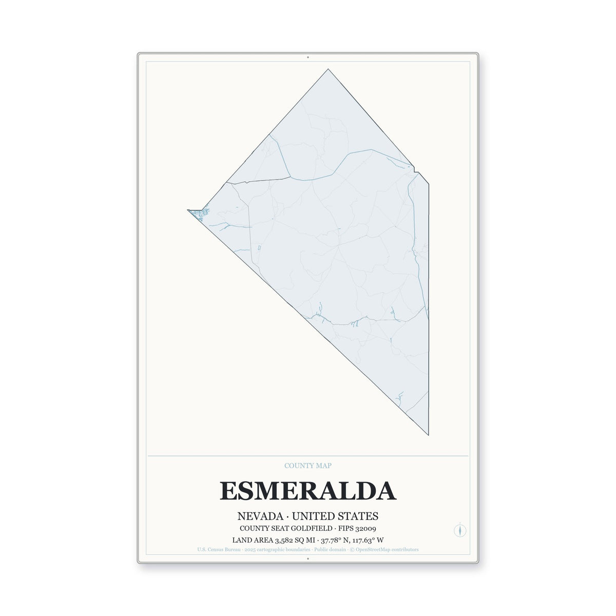 Esmeralda County, Nevada Map Aluminum Sign in Gallery Air style