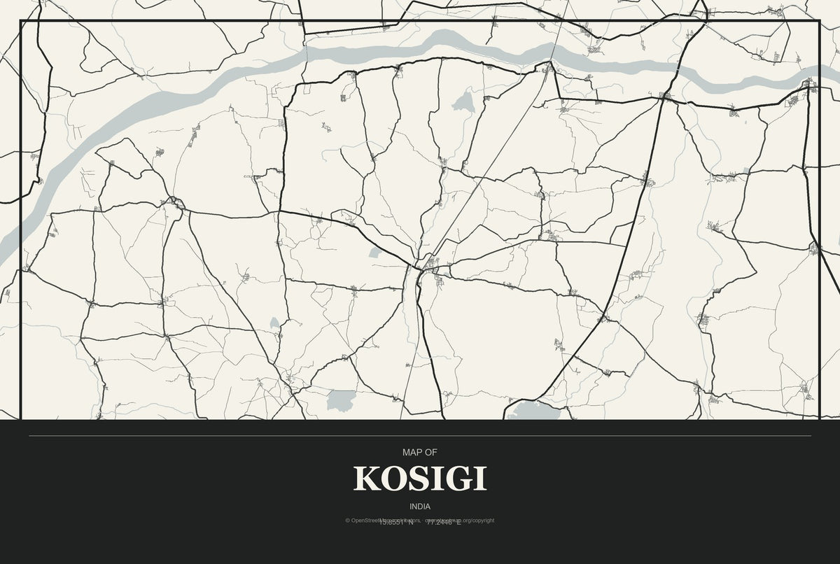 Kosigi, India City Map Aluminum Sign in Museum Plaque style
