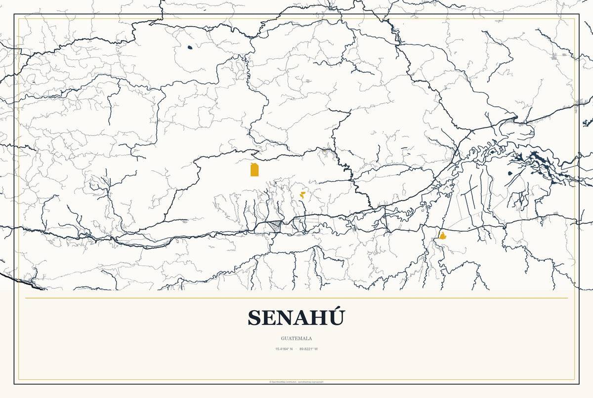 Senahú, Guatemala City Map Aluminum Sign in Citrine Modern style