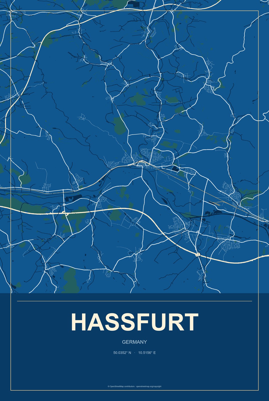 Haßfurt, Germany City Map Aluminum Sign in Harbor Cobalt style