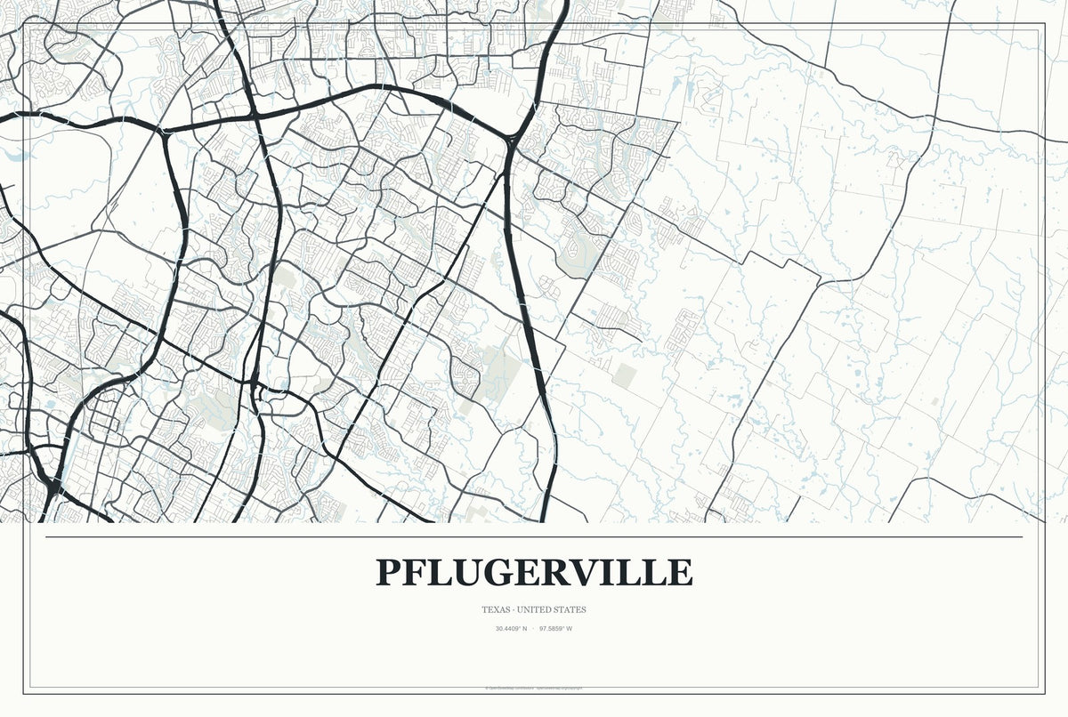 Pflugerville, Texas City Map Aluminum Sign in Gallery Air style