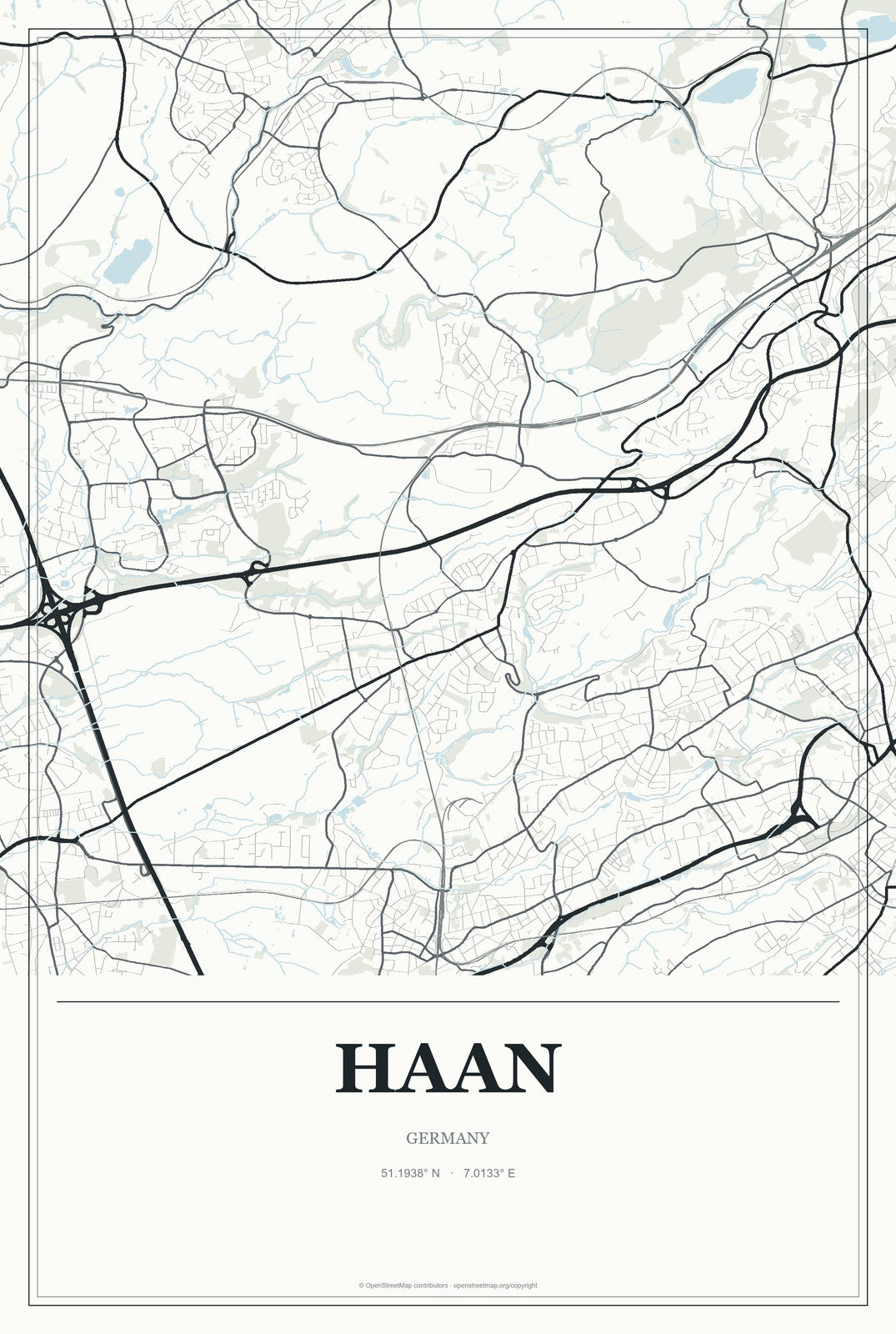 Haan, Germany City Map Aluminum Sign in Gallery Air style