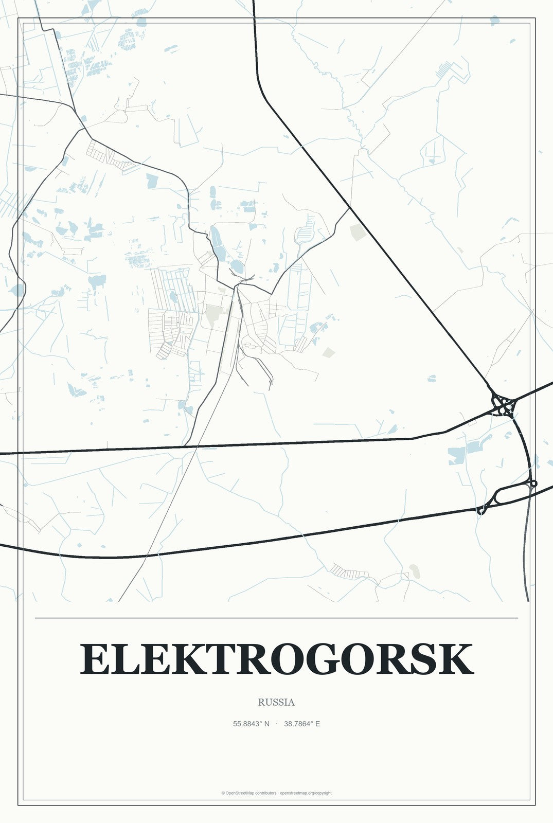 Elektrogorsk, Russia City Map Aluminum Sign in Gallery Air style