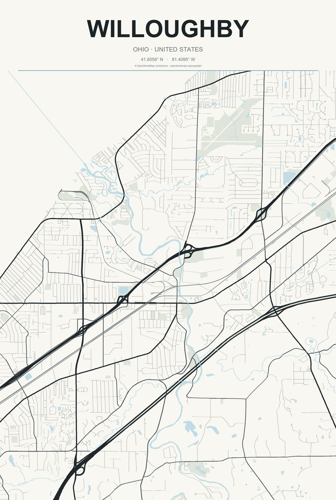 Willoughby, Ohio City Map Aluminum Sign in Headline Atlas style