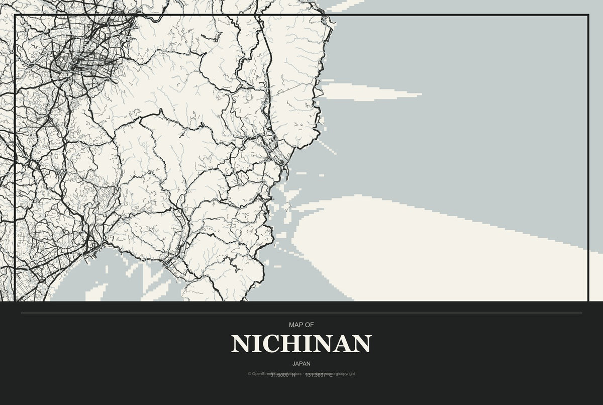 Nichinan, Japan City Map Aluminum Sign in Museum Plaque style