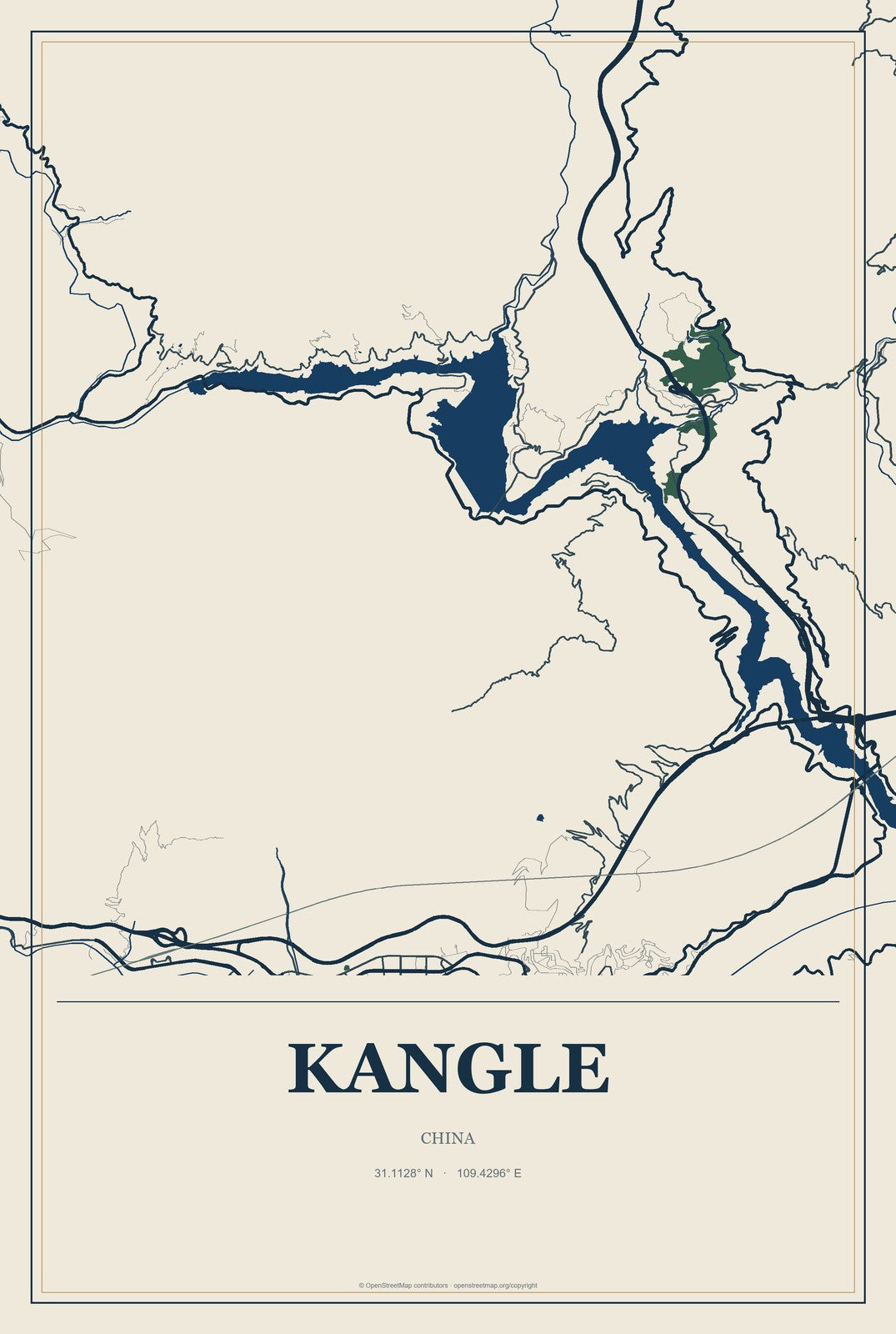 Kangle, China City Map Aluminum Sign in Coastal Cutout style