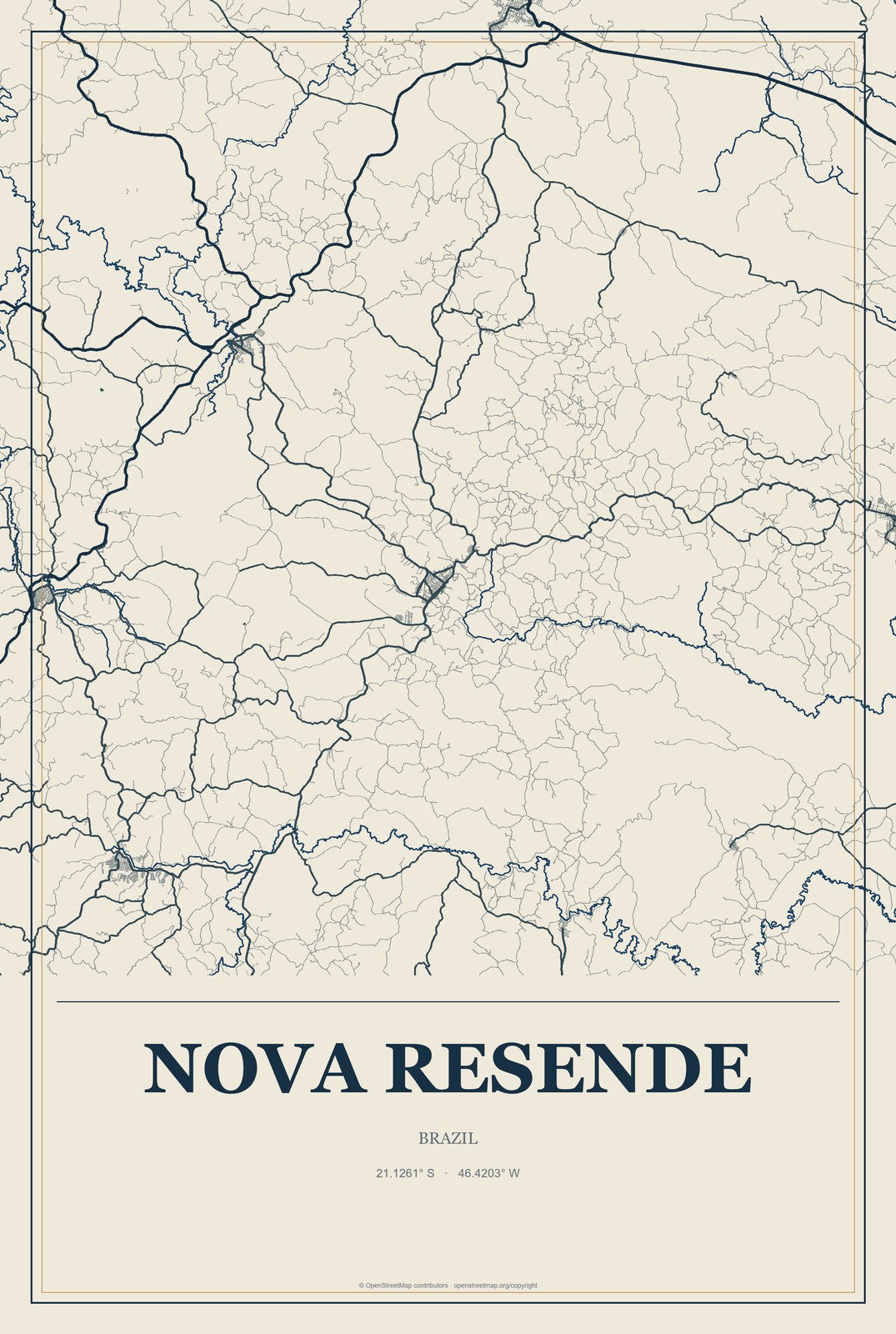 Nova Resende, Brazil City Map Aluminum Sign in Coastal Cutout style