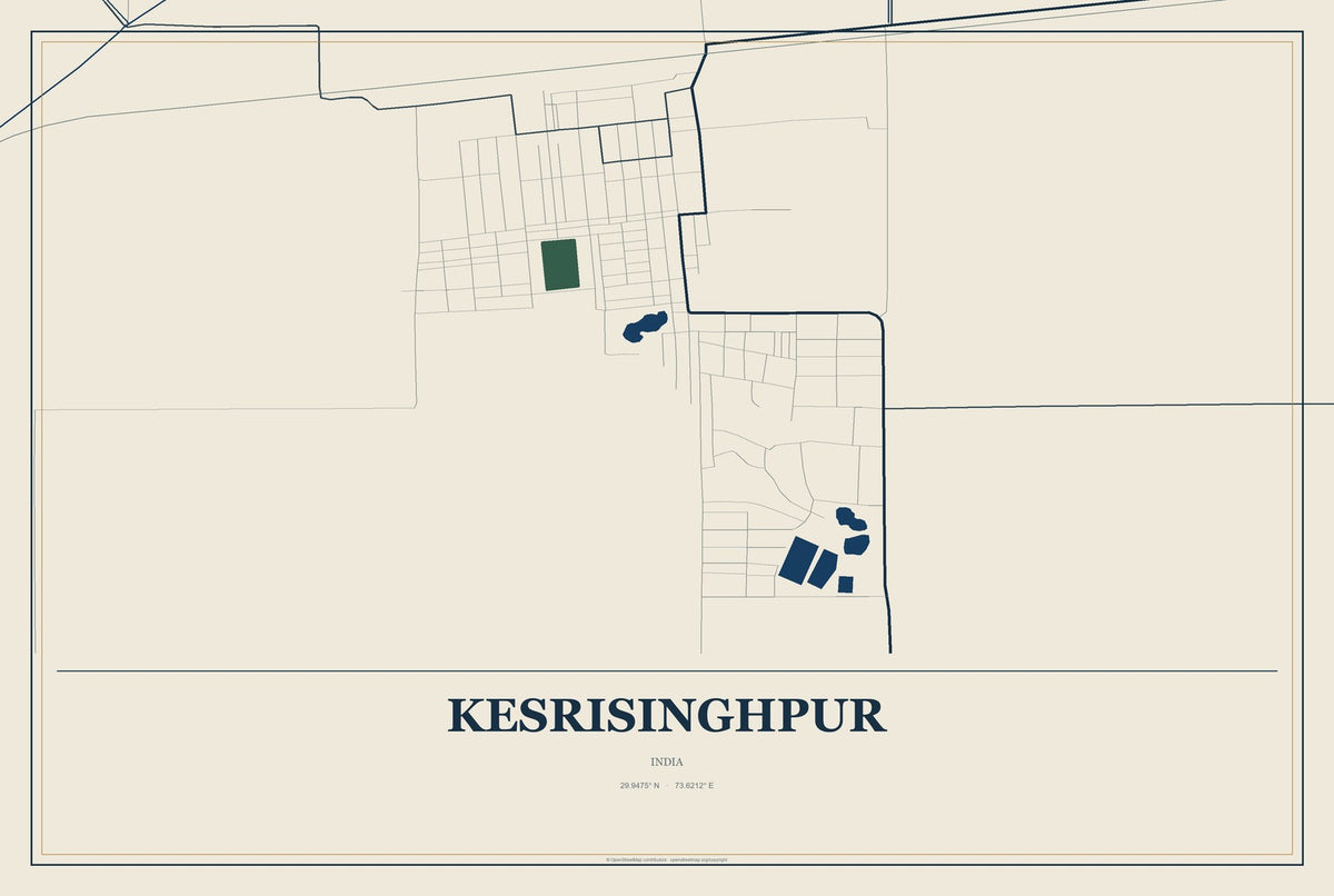Kesrisinghpur, India City Map Aluminum Sign in Coastal Cutout style