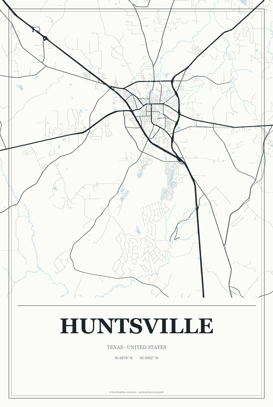 Huntsville, Texas City Map Aluminum Sign in Gallery Air style