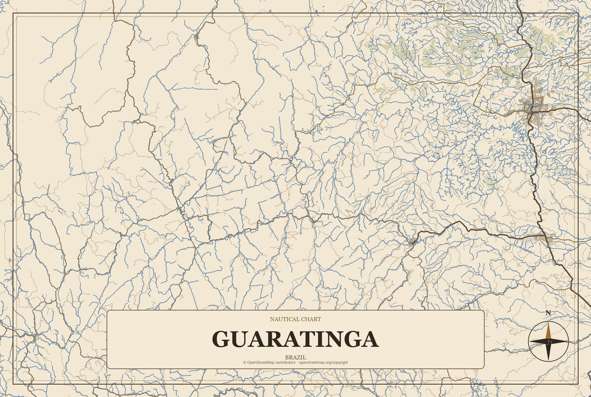 Guaratinga, Brazil City Map Aluminum Sign in Heritage Nautical style